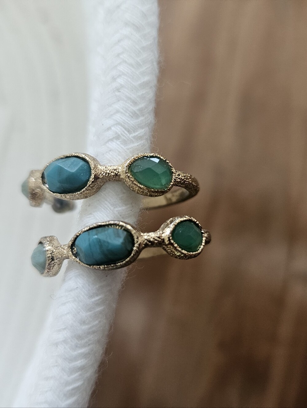Gold Earrings with Blue and Green Gemstones - Women's Fashion Jewelry